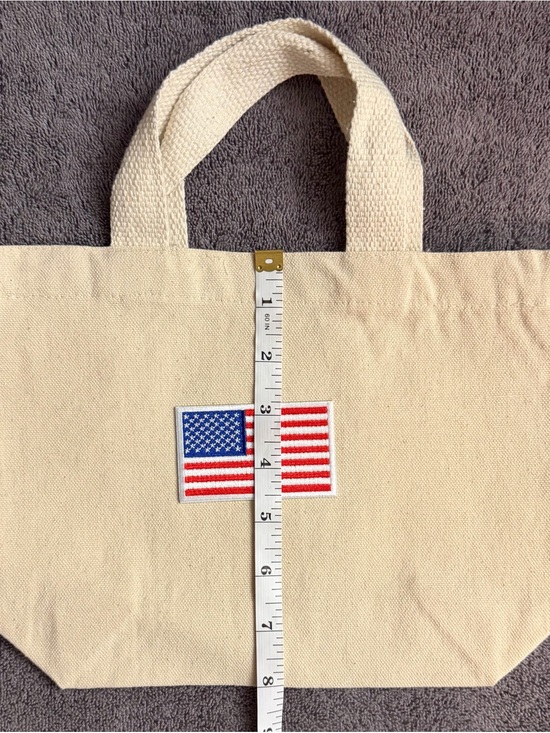Handbags - Canvas Tote Bag with American Flag Patch - Natural
